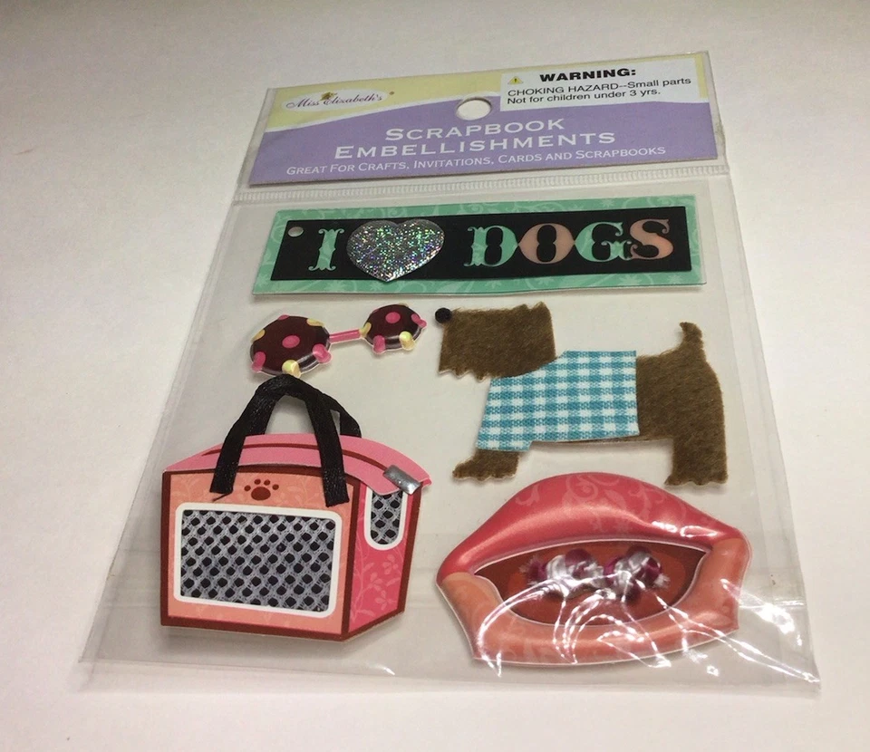 Juego de 2 paquetes sellados de adornos para álbum de recortes con tema de perro Miss Elizabeths Foto 2 de 4