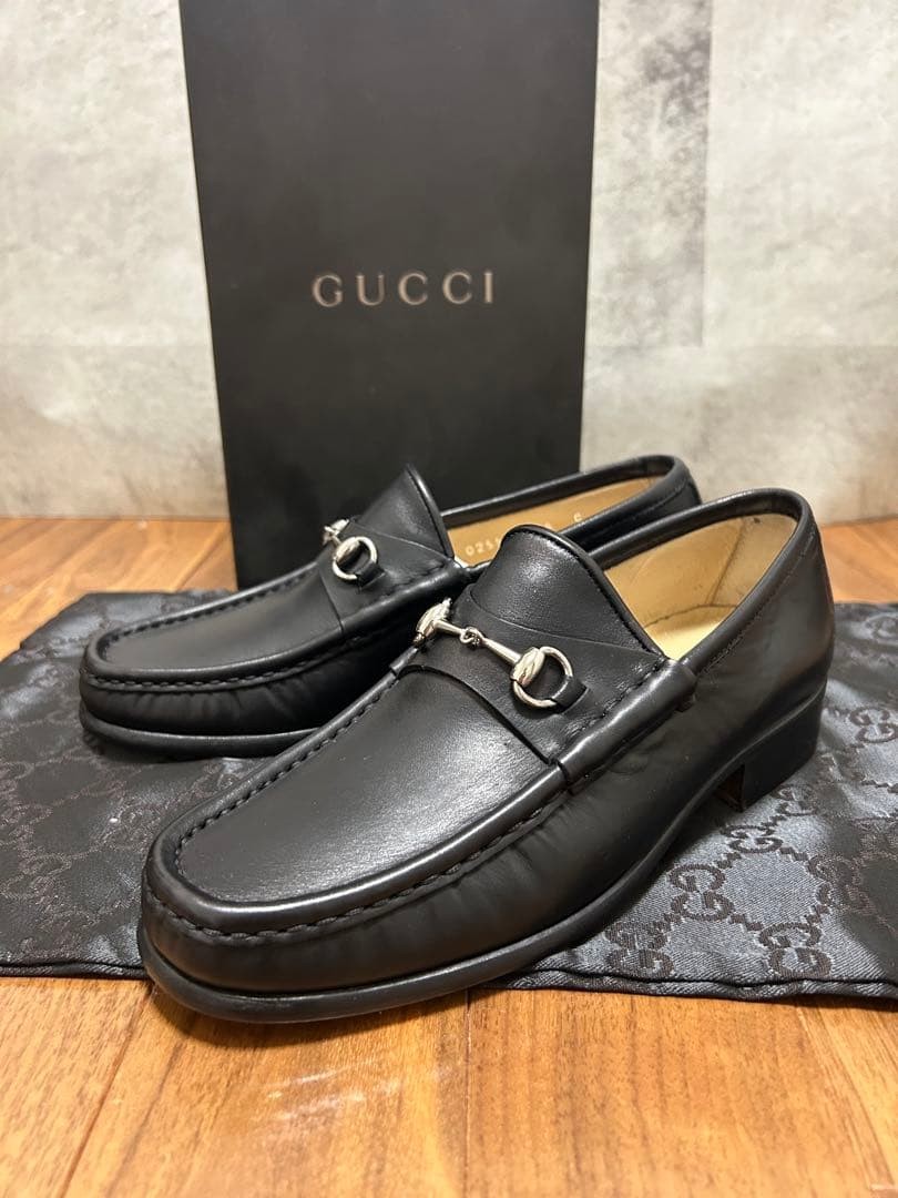 GUCCI Women's Loafers Horsebit Leather Black Size:35/JP:22.5 147845K Authentic
