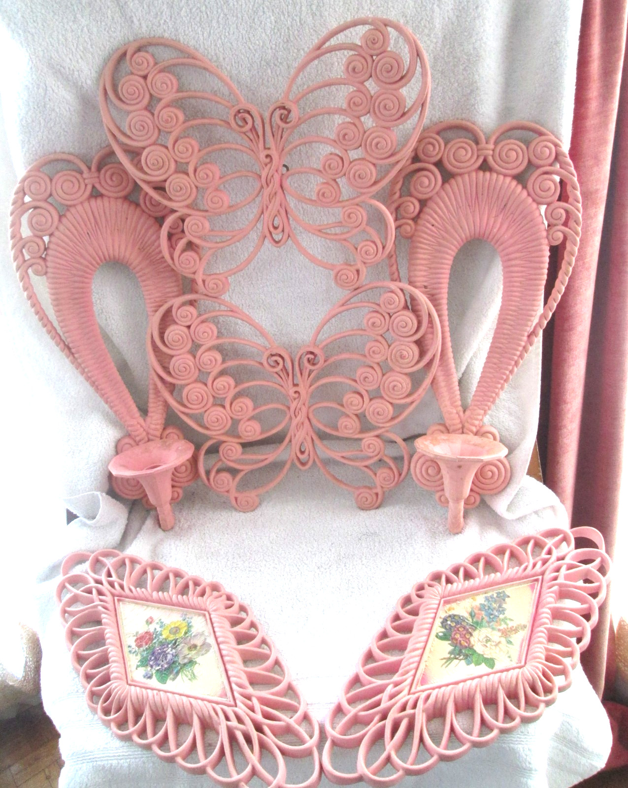 3 Sets of 1975 BURWOOD Wall Hangings: Butterflies/Candle Holders/Floral Plaques