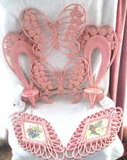 3 Sets of 1975 BURWOOD Wall Hangings: Butterflies/Candle Holders/Floral Plaques