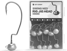 OJY&DOIIIY Swing Weedless Ned Rig Jig Heads, 12 3/16oz - 12Pack, Unpainted