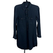 GAP Women's Size Medium Dark Wash Denim Shirt Dress Button Front Pockets