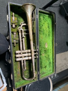 York Grand Rapids Silver Cornet w/ Original Case, Lyre, 2 Mouthpieces, WORKING
