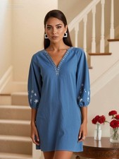 Embroidered Denim Tunic Dress