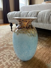 Vintage Murano Italian Hand-Blown Glass Floor Vase with Artistic Detailing