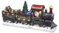 Musical Rotating Christmas Tree Figurine, Santa in a Locomotive Train with LED L