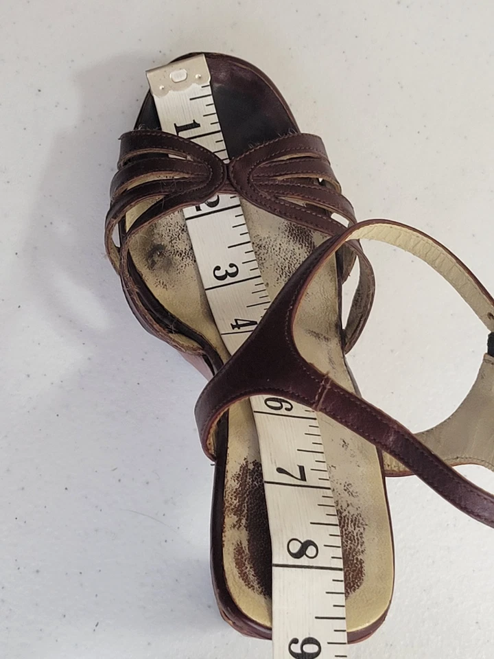 Tacones altos vintage Baretraps años 90 suela de tacón de madera cuero marrón para mujer talla 5,5-6 Foto 3 de 4