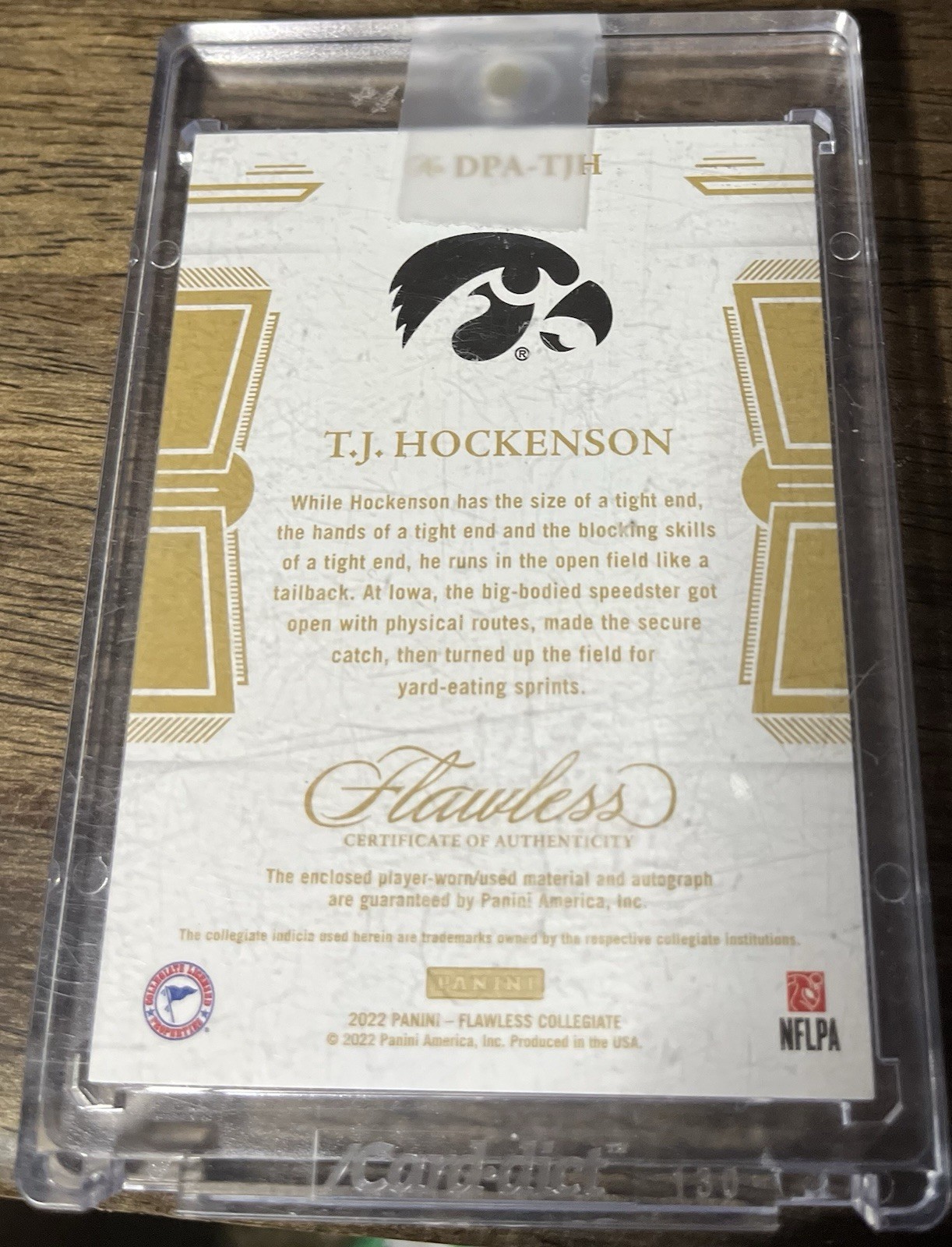2022 Panini Flawless Collegiate TJ HOCKENSON Dual Patch Jersey Auto Rookie #/20 view 2