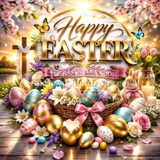 Happy Easter 8x8ft, 10x10ft Nylon Backdrop, Banner 011 