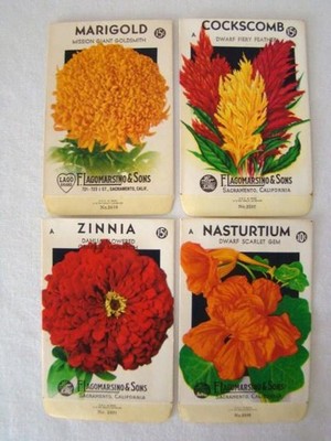 4 Vintage F. Lagomarsino & Sons Flower SEED PACKETS, Country Store, Unused #25
