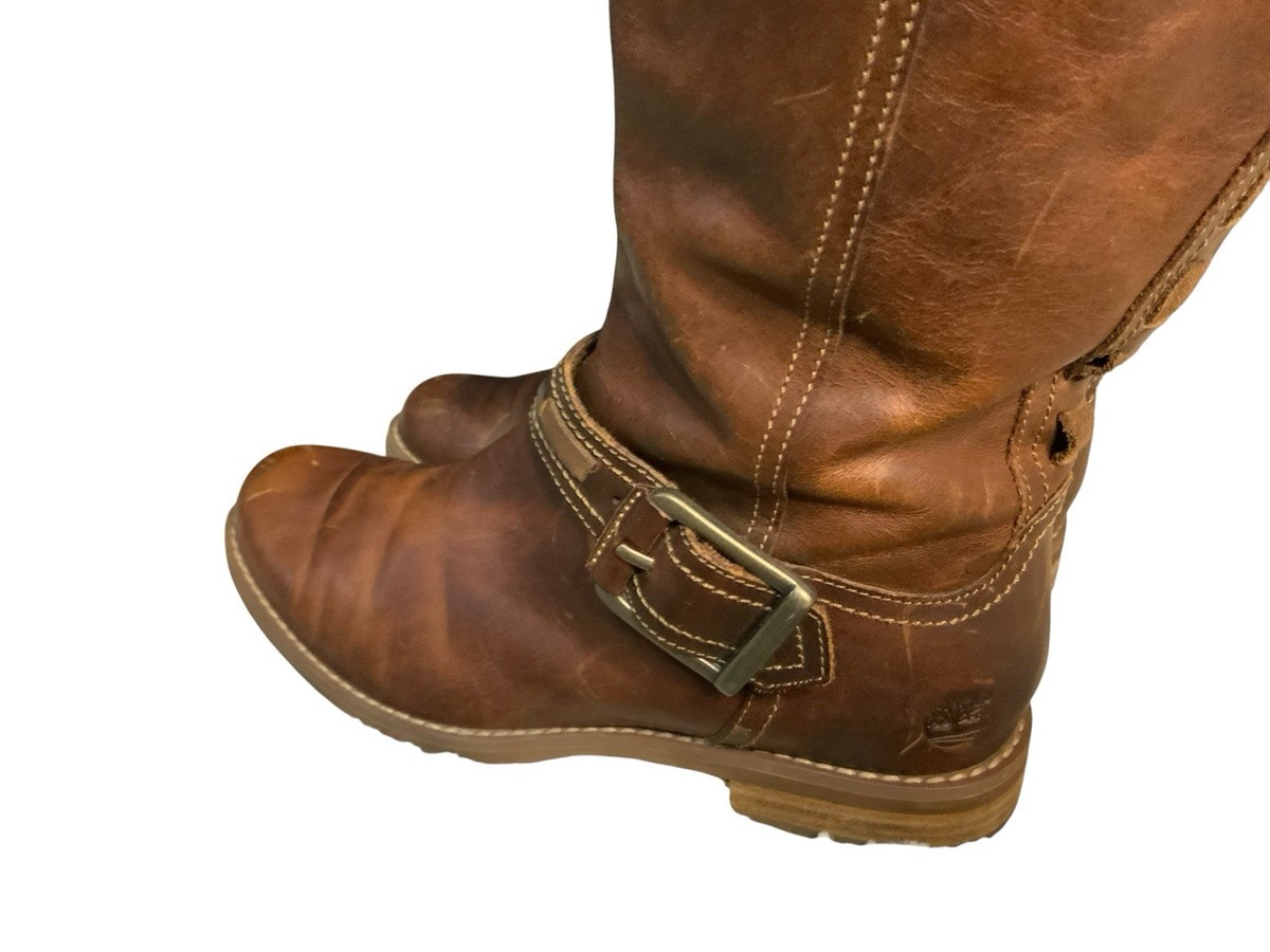 Timberland Savin Hill Brown Leather Riding Side Zip Tall Boots