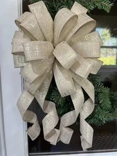 Handmade Large Sparkly Metallic Champagne Gold Beige Christmas Bow 10 x 20