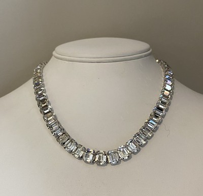 VTG Eisenberg Original Glass Emerald Cut Rhinestone Adjustable Choker Necklace