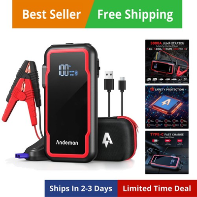 #ad Car Jump Starter 3000A Peak 20000mAh Start 9L Gas Engine or up to 7L Diesel E... $109.69