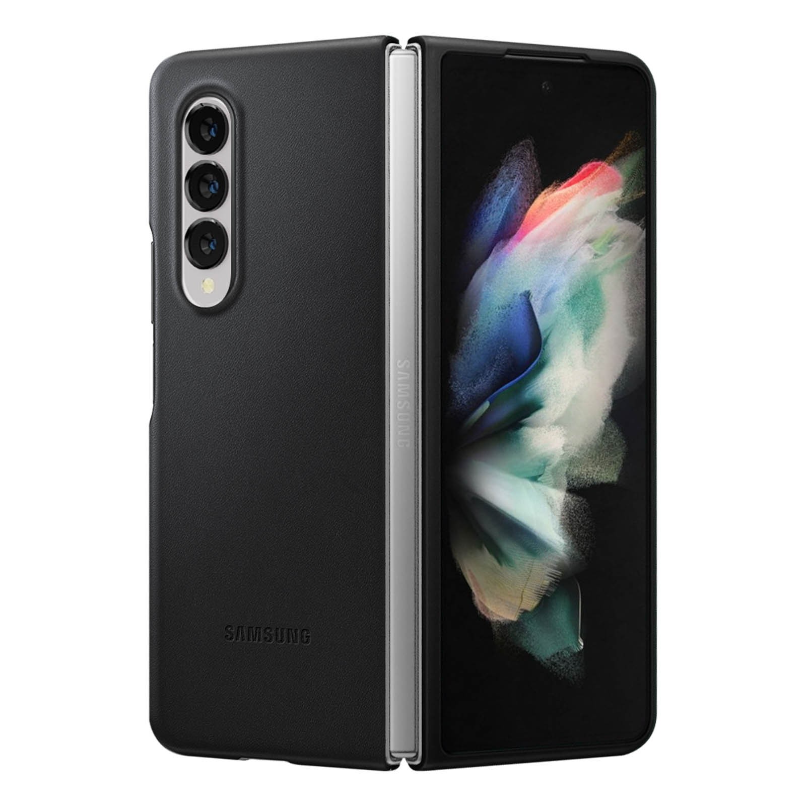 Coque Galaxy Z Fold 3 fine anti-rayures en cuir noir véritable souple
