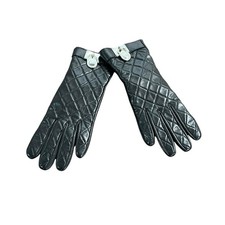 Michael Kors Black NEW Quilted Women  s Leather Gloves W/Locket Accent Small