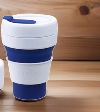 355ml Collapsible Coffee Cup Pop Up Travel Mug & Lid 12oz BPA free Blue MyBento