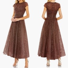 MAC DUGGAL Brown Embellished Cap Sleeve A Line Dress size 18 NWT