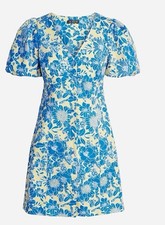 NWT J.Crew Mini Dress Size 22 Button front puff sleeve Blue floral Twill Beach