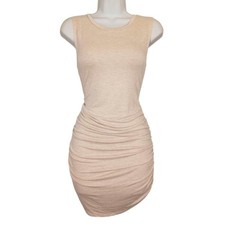 ANTISTAR Bodycon Dress Cream Sleeveless Stretchy Ruching Mini Dress Small NWT