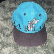 Vintage Florida Marlins  Major League Baseball Cap - Teal and Black Snapback Hat