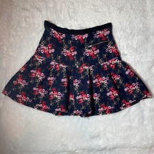 Kidpik Girls Navy Blue Floral Pleated Skirt Sz 12 Cotton Mini Cottagecore Y2K
