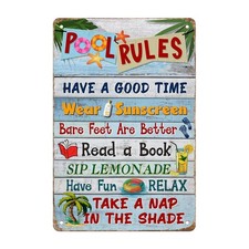 Pool Rules Sign Aluminum Metal 8x12 Funny Backyard Wall Decor Plaque