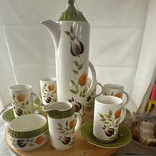 Crown Devon Fieldings Staffordshire England Floral Ceramic Coffee Pot Set (B4)