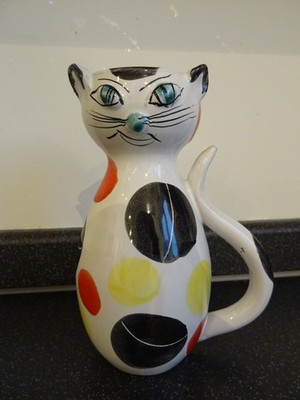 Vintage Italien Keramik Keramik Katze Krug Vase 6'' rot gelb schwarze Flecken