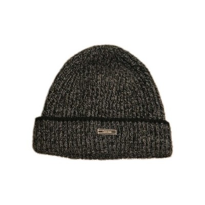 Calvin Klein Strickmütze Herren Unisex Wollmütze Logo Metall Grau Schwarz Winter