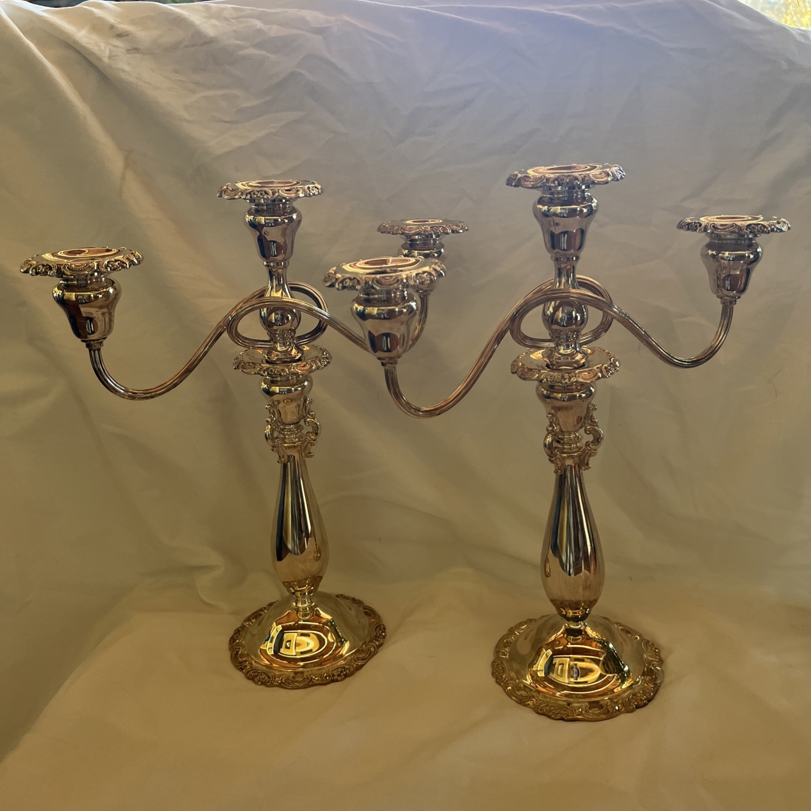 Vintage Wallace Baroque Silverplate 3 Arm Candleabras Candle Holders Set Of 2