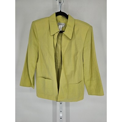 Coldwater Creek Womens Sz M Silk Linen Blend Blazer Jacket Lime
