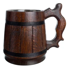 20 OZ Beer Mug Tankard Stein Wooden Steel Handmade Gift for Men Fathers Day C...