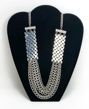 MIKA Statement Necklace Silver Industrial Chic Urban Multi Chain Honeycomb Link