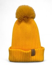 Screamer Beanie With Faux Fur Pom Women s Yellow One Size Ski Snowboard Hat