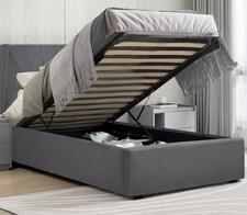 Grey Velvet Upholstered Ottoman Storage Bed Frame Headboard Single 3ft 90x190