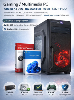 Entry Gaming PC AMD Quad 3,80Ghz | 16 GB Ram DDR4 | 256 GB SSD | RX 550  | Win11
