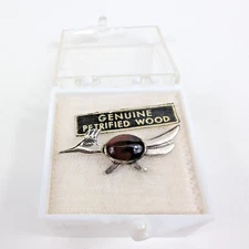VTG Bell Trading Sterling 925 Petrified Wood Navajo Roadrunner Tie Tack Pin BOX