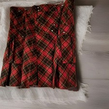 PRIDE Mens Scottish Tartan Utility Kilt Red Studded Plaid Pockets 44 Halloween