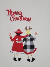 Cute Christmas Ladies With Merry Christmas Words Cardstock Die Cut Scrapbook
