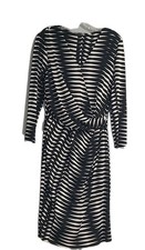 JOSIE NATORI Sz S STRIPED BLACK WHITE V NECK LONG SLEEVE WRAP DRESS KNEE LENGTH 