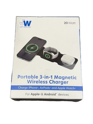 Just Wireless Portable 3-in-1 Magnetic Wireless Charger - Black NEW !!!
