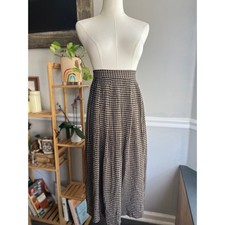 Vintage 90s Plaid Midi Skirt Black and Tan Pleated Size XL