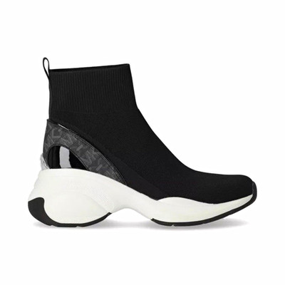 Michael Kors Damen Sock Bootie Stiefeletten 36 schwarz/weiß Keilabsatz Logo