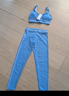 Alo Yoga Women’s Blue/White Striped Sports Bra & Leggings Set S 28in