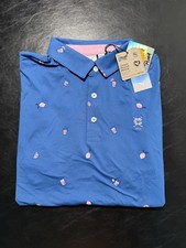NWT MEN'S PUMA AP CLOUDSPUN CITRUS POLO, SIZE: M, COLOR: LAKE BLUE/PINK M7.26