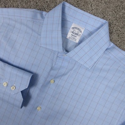 Brooks Brothers Shirt Mens M 15.5 35 Blue Plaid Regent Non Iron Dress Button Up