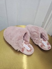 Joyspun Plush Scuff Slippers Pink Patterned Footbed Women's Size 9