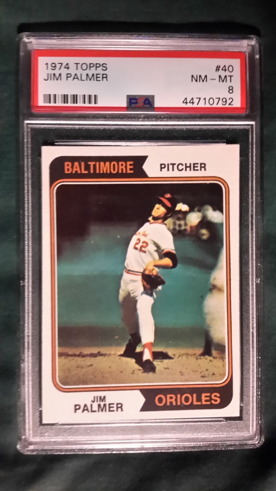 1974 TOPPS JIM PALMER CARD #40 PSA 8 BALTIMORE ORIOLES HOF