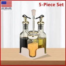 5 Piece Condiment Set, Oil Bottle, Seasoning Bottle, Salt & Pepper, Restaurant